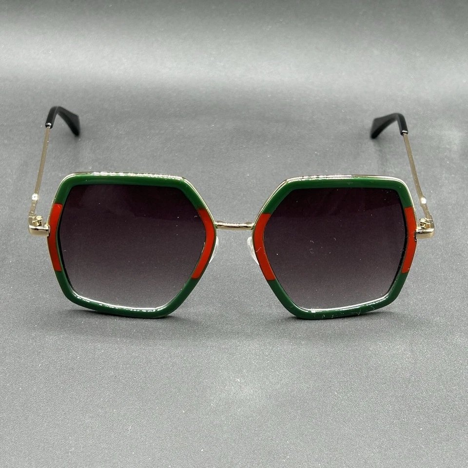Gafas de sol sin marca hexagonales de gran tamaño influenciadas por diseñadores rojo verde dorado usadas Foto 1 de 4