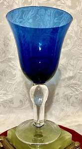 Vintage Cobalt Blue Sapphire Water Wine Glass Goblet ~ Perfect See Video - Picture 1 of 7