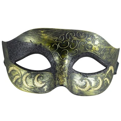 Gold Glitter Masquerade Mask | Venetian Mens Womens | Fancy Dress Prom Ball - Image 1 of 4