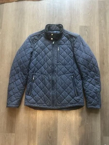 Banana Republic Quilted Down Puffer Navy Blue Moto Motorcycle Jacket S - Picture 1 of 9