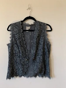 Worth Slate Blue Short Lace Vest Top Open Front with Jeweled Closure Size 4 - Picture 1 of 8