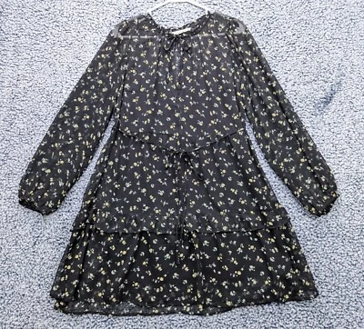 Mini Vestido Abercrombie & Fitch Boho Floral Transparente Talla M Cottage Cintura Caída Negro Foto 1 de 4