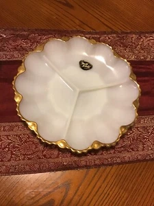 Lovely Milk White Hocking White Glass Divided Relish Tray /Gold Accent - Picture 1 of 4