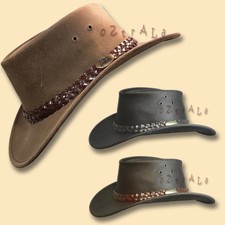 【oZtrALa】Australian OIL LEATHER Hat Outback Men Akubra-type Cowboy AUSSIE Fedora