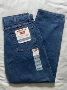 NWT Wrangler Rustler Men 34X30 Relaxed Fit Straight Leg Heavyweight Denim Jeans  - Picture 1 of 8