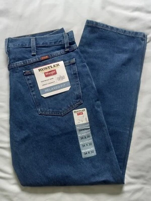 NWT Wrangler Rustler Men 34X30 Relaxed Fit Straight Leg Heavyweight Denim Jeans  - Image 1 of 4