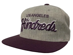 Gorra The Hundreds Adam Bomb Los Angeles Script Snapback gris y púrpura - Imagen 1 de 10