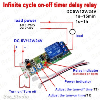 DC 5V 12V 24V Infinite Cycle Delay Timing Timer Relay ON OFF Switch Loop Module - Image 1 of 4