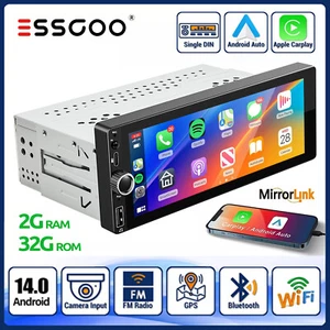 Single Din Car Stereo Android14 Wireless Apple CarPlay IPS Touchscreen Radio USB - Picture 1 of 14