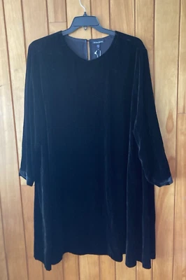 New Eileen Fisher Silk Velvet Crew Neck Dress 3X Plus Black $348 - Image 1 of 4