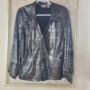 Chico's Zynergy Women’s Jacket Size XS Silver Black Windbreaker Full Zip - Picture 1 of 5