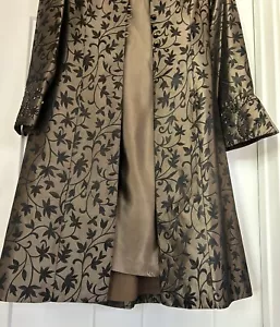 90s JS COLLECTIONS Dress And Waistcoat Gold Taupe Beaded Leaf Size 6 Elegant - Picture 1 of 21