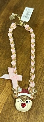 Betsey Johnson Red Nose Reindeer Gold Pink Holiday Necklace Christmas NWT $58 - Image 1 of 3