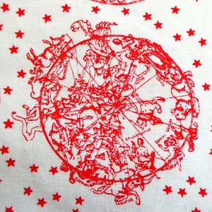 Esfera astrología zodiacal remanente tela algodón ligero rojo blanco signo vintage - Imagen 1 de 6