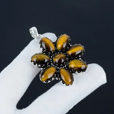 Bella Tigre Occhio Pnedente Fiore Design 925 Argento Sterling Gioielli Per Gift - Immagine 1 di 4