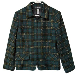 Sag Harbor Green Plaid Blazer Jacket Size 14 VTG 90s Academia Womens Fashion - Picture 1 of 15
