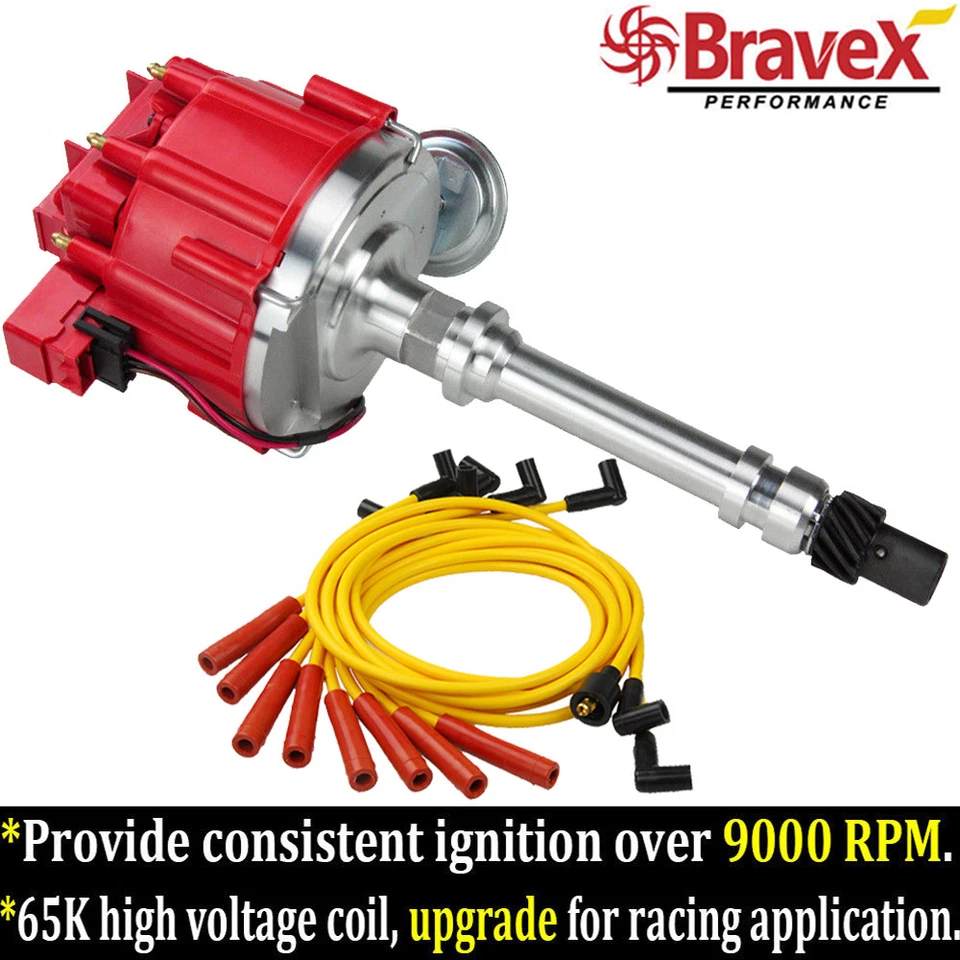 New Chevy SBC 350 BBC 454 HEI Distributor with Spark Plug Wires Ignition GM08 - Image 1 of 4