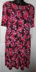 Damen Anne Klein rosa & schwarz Blumen A-Linie Jerseykleid 10 Petite NEU mit Etikett - Bild 1 von 8