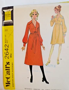 Dress 14 McCalls 2642 Sewing Pattern Cut McCall's High Waisted V Neck VTG 70s - Picture 1 of 12