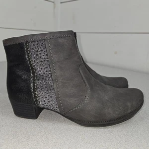 Rieker Womens Size 7 37 Grey Cheetah Low Heeled Zipper Ankle Boots Booties - Picture 1 of 14