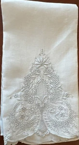 Antique Fine Linen Guest Towel Cut Out Embroidered White 14”x19.5” - Picture 1 of 7