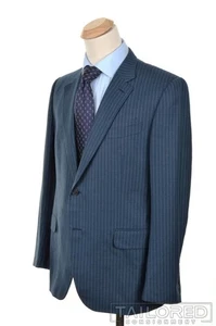 ERMENENGILDO ZEGNA Couture Blue Striped 100% Wool Jacket Pants SUIT Mens - 46 R - Picture 1 of 10