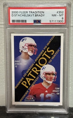 2000 FLEER DAVE STACHELSKI TOM BRADY #352 ROOKIE RC PATRIOTS PSA 8 NM-MT - Image 1 of 2