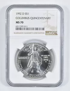 1992 D Columbus Commemorative Silver Dollar NGC MS70 - Picture 1 of 5