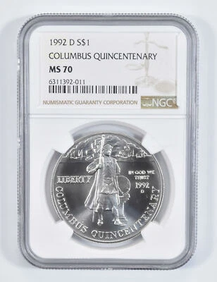 1992 D Columbus Commemorative Silver Dollar NGC MS70 - Image 1 of 4