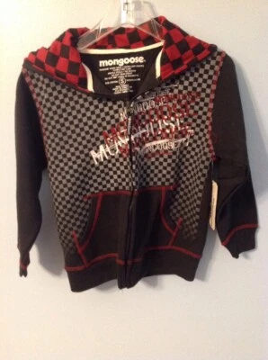 Chaqueta sudadera Mongoose para niños con cremallera manga larga con capucha negra roja talla pequeña Foto 1 de 4