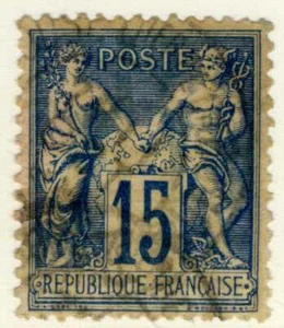 1877-80 FRANCE Peace & Commerce blue Stamp SC#92 A15 15c USED - Picture 1 of 1