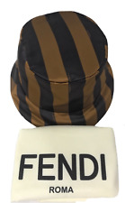 Fendi Brown and Black Thick Stripes Woven Bucket Hat Size M NWT