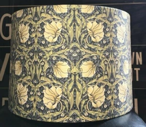 MADE TO ORDER LAMPSHADE WILLIAM MORRIS PIMPERNEL FABRIC BLUE GREEN CREAM LEMON - Picture 1 of 7
