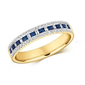 Eternidad De Diamante De 0.07ct Con Zafiros Talla J-Q Oro Amarillo - Imagen 1 de 1
