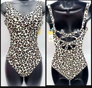 Kona Sol Medium Coverage Two Piece Swimsuit Cups Halter Leopard Print Brown XS - Picture 1 of 11