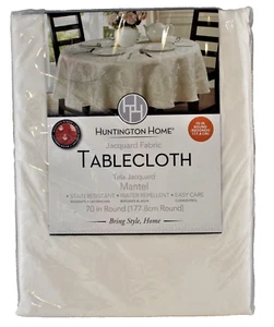 Huntington Home 70 In Round Ivory Jacquard Tablecloth Waterproof New - Picture 1 of 4