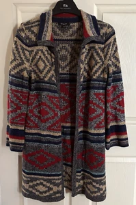 Women's Cardigan Sz Med Tribal Aztec Print Mid Length Open Front Southwestern - Picture 1 of 10