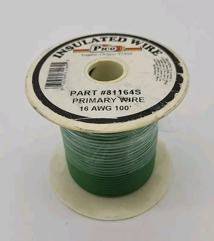 Pico 81164S - 16 Awg Green Insulated Primary Wire -100' Per Package USA - Image 1 of 3