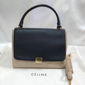 CELINE Handbag Tote Bag Trapeze 2way Black Beige with Dust Bag - Picture 1 of 9