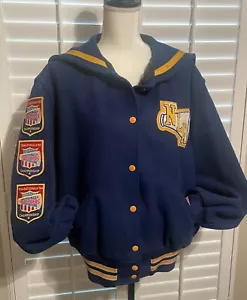 HOLLOWAY Cheer Letterman Jacke Kapuze blau gelb Wollmischung - Halloween Kostüm - Bild 1 von 6