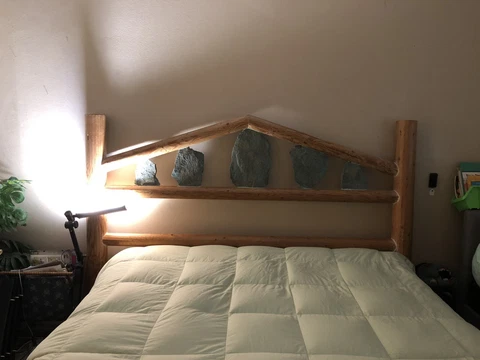 One Of A Kind Hand Made Solid Wood/rock Headboard And Side Tables CalKing Cover