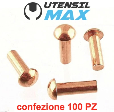 RIBATTINI TESTA BOMBATA  RAME 2,5X7 conf 100 PZ  - Immagine 1 di 2