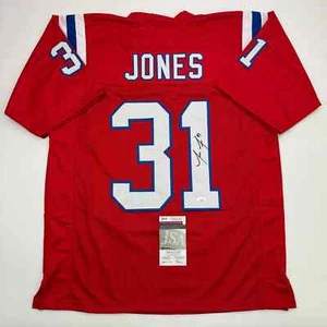 Autographed/Signed Jonathan Jones New England Red Football Jersey JSA COA - Picture 1 of 4