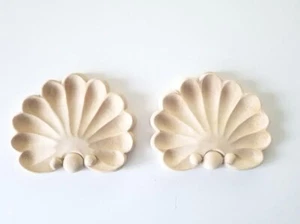 2PC, 5-1/2"W x 4-1/4"H x 5/8"TH" Hand Carved Wood Shell Onlay Rosette Applique - Picture 1 of 1