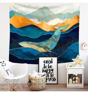 Tapestry Wall Hanging Ocean Mountains Majestic Whale 150 x 210cm