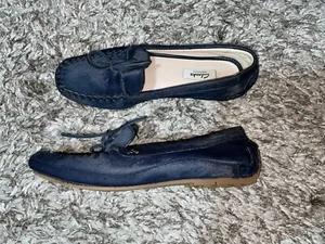 CLARKS Navy Blue Pony Hair Leather Moccasin Driving Shoe Sz 6.5 Eu 40 Exc Cond - Imagen 1 de 6