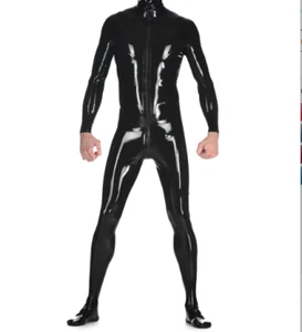100% Látex Goma Goma Gato Body Negro Látex Medias Pie Frontal Cremallera - Imagen 1 de 2
