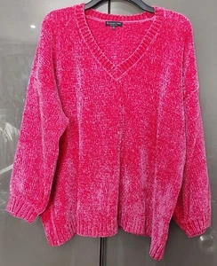 F&F Chenille V neck Jumper Warm Comfortable Pink Size 22 - Picture 1 of 13