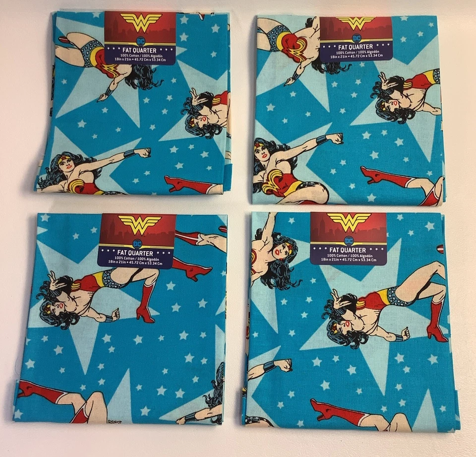 DC Superhero Wonder Woman Blue Stars Fat Quarter Cotton Fabric 21 X 18 FQ