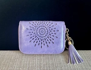 Purple Starburst Wallet Aphison RFID Credit Card Zip Around Sunflower Design NEW - Picture 1 of 13